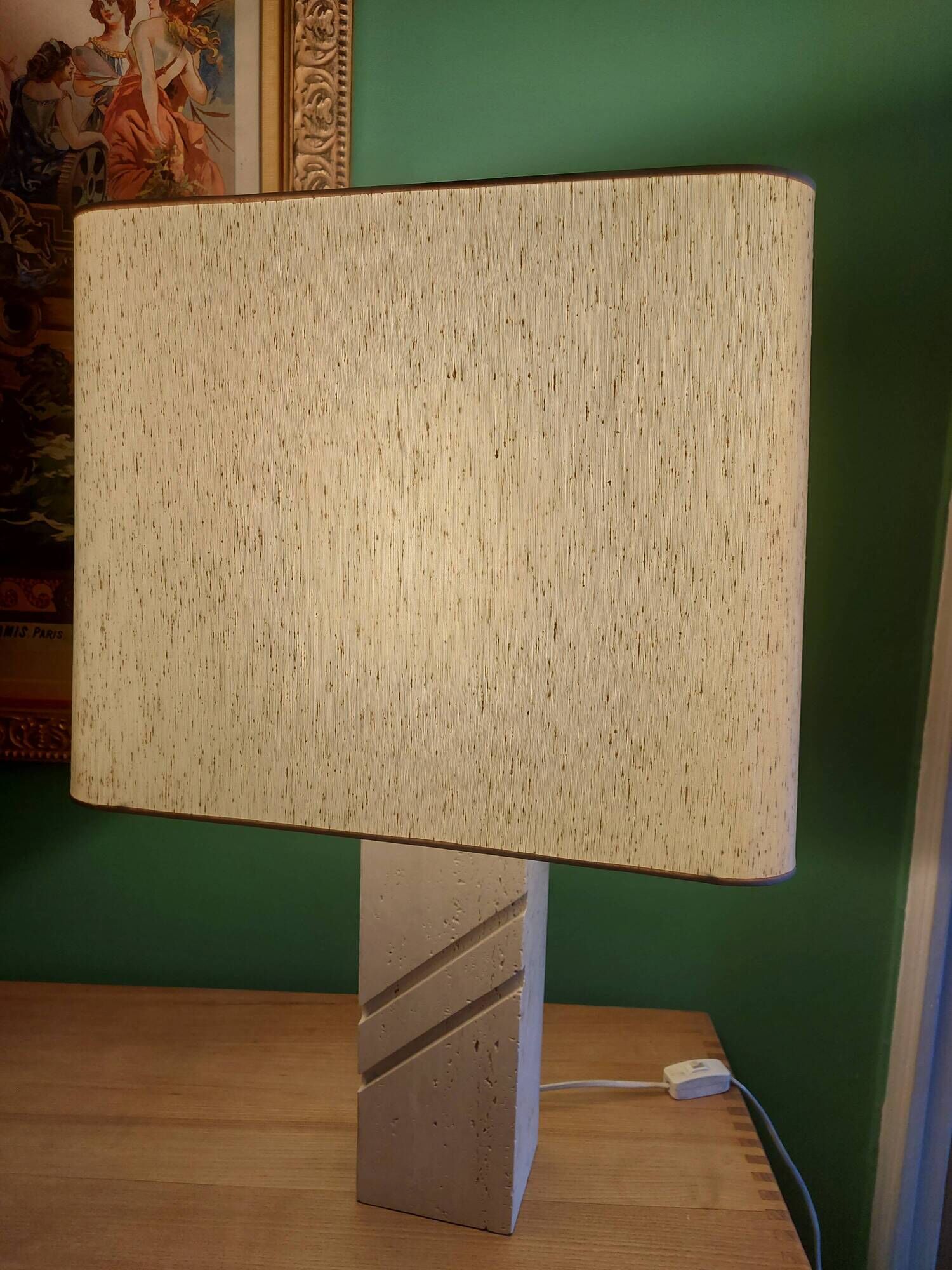 Travertine lamp foot with its original lampshade