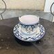 Butter dish, sauce pot in Old Rouen earthenware, handmade, made in France, floral pattern, vintage