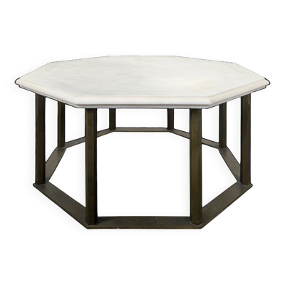 Table basse octogonale des années 40 plateau marbre