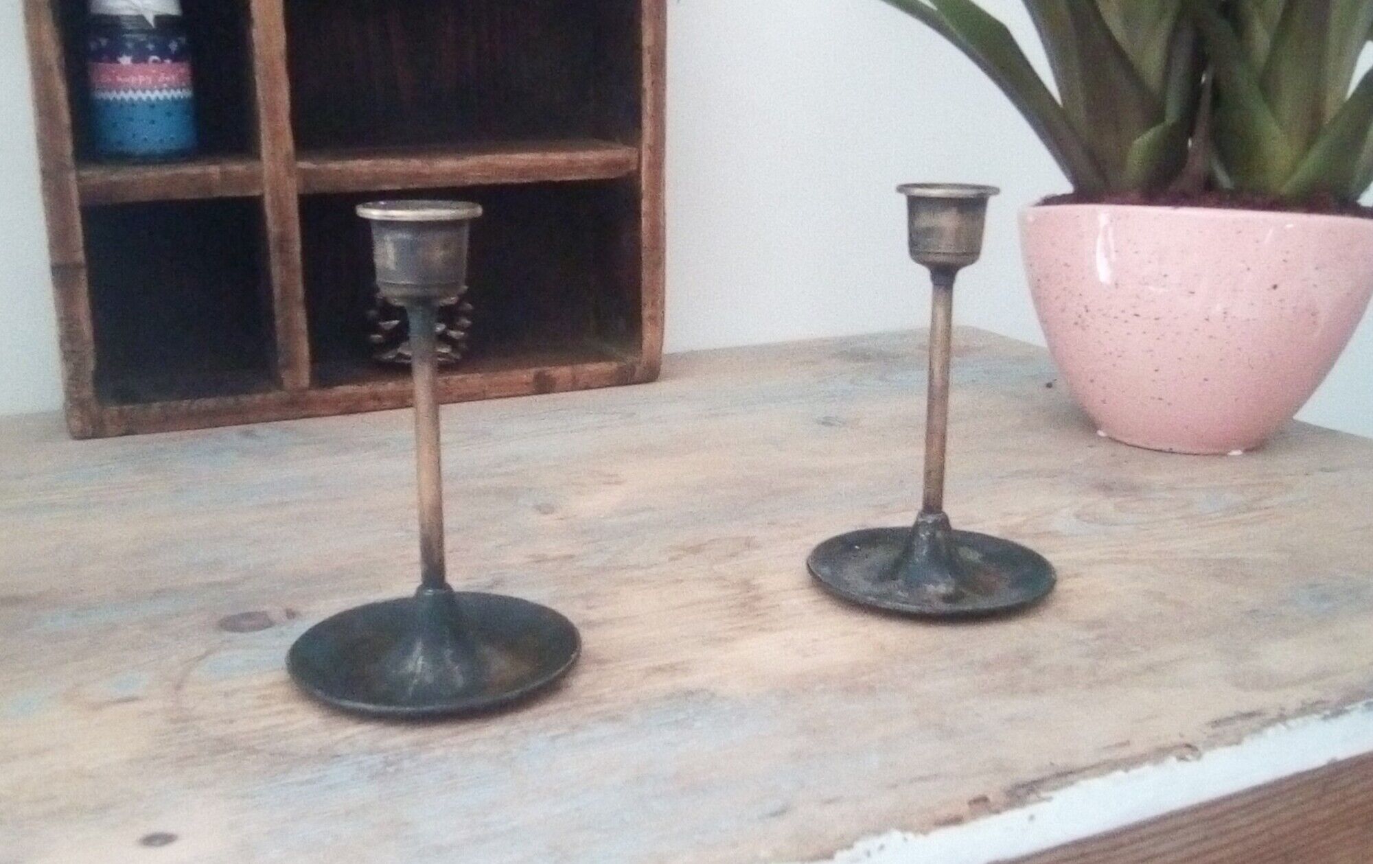 Pair of vintage Scandinavian brass candlesticks