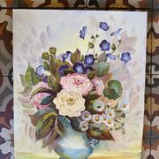 Oil painting bouquet of flowers in a vase.