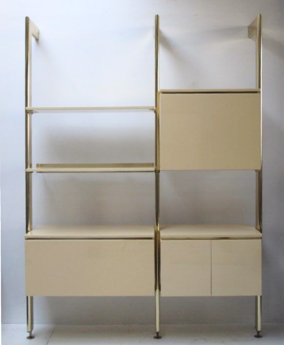 Ivory and brass lacquered library, International furniture 1970
