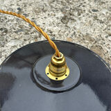 Trio de suspensions tôle émaillée noire et blanche vintage style indus