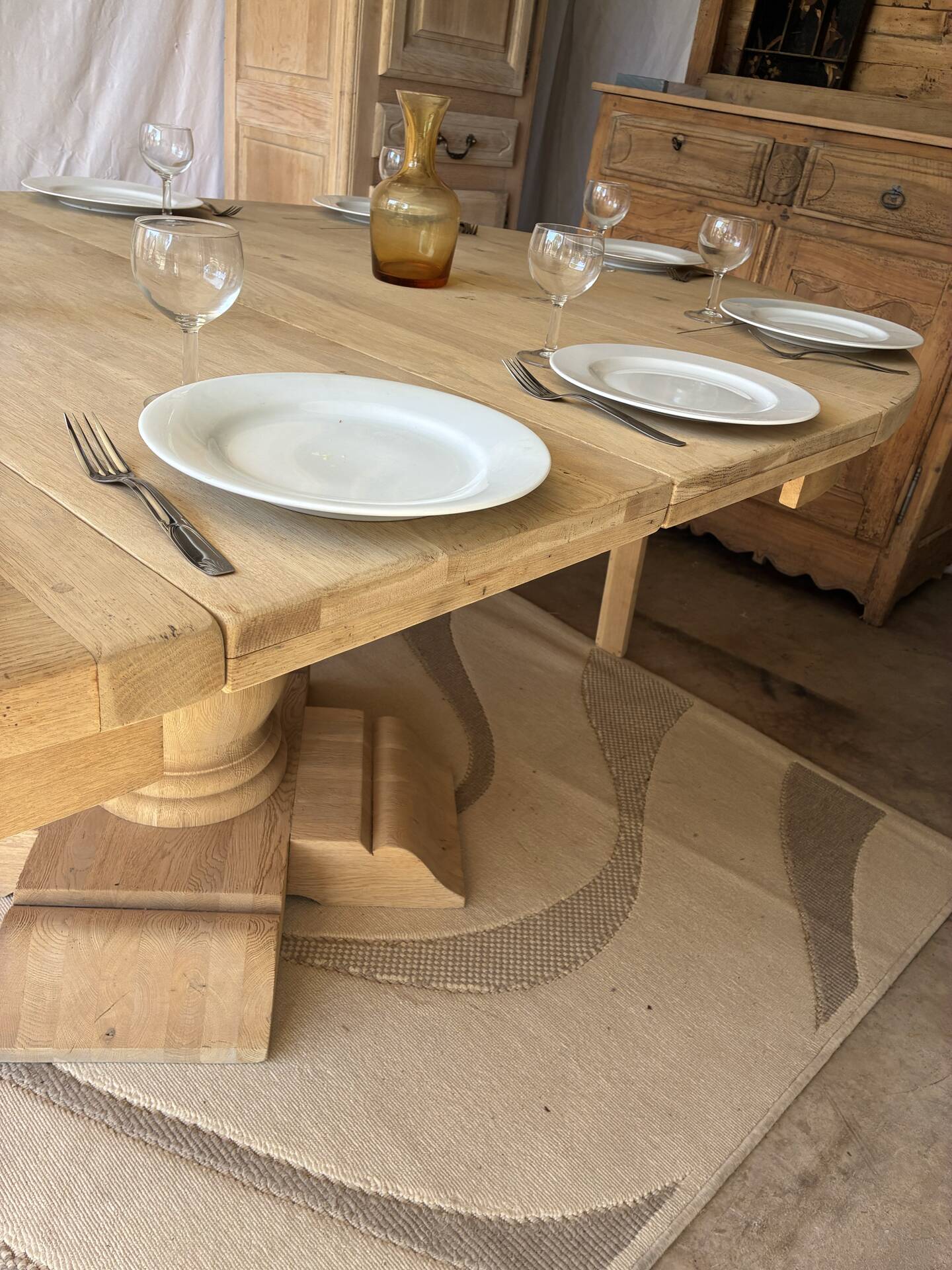 Solid oak farmhouse table with extensions