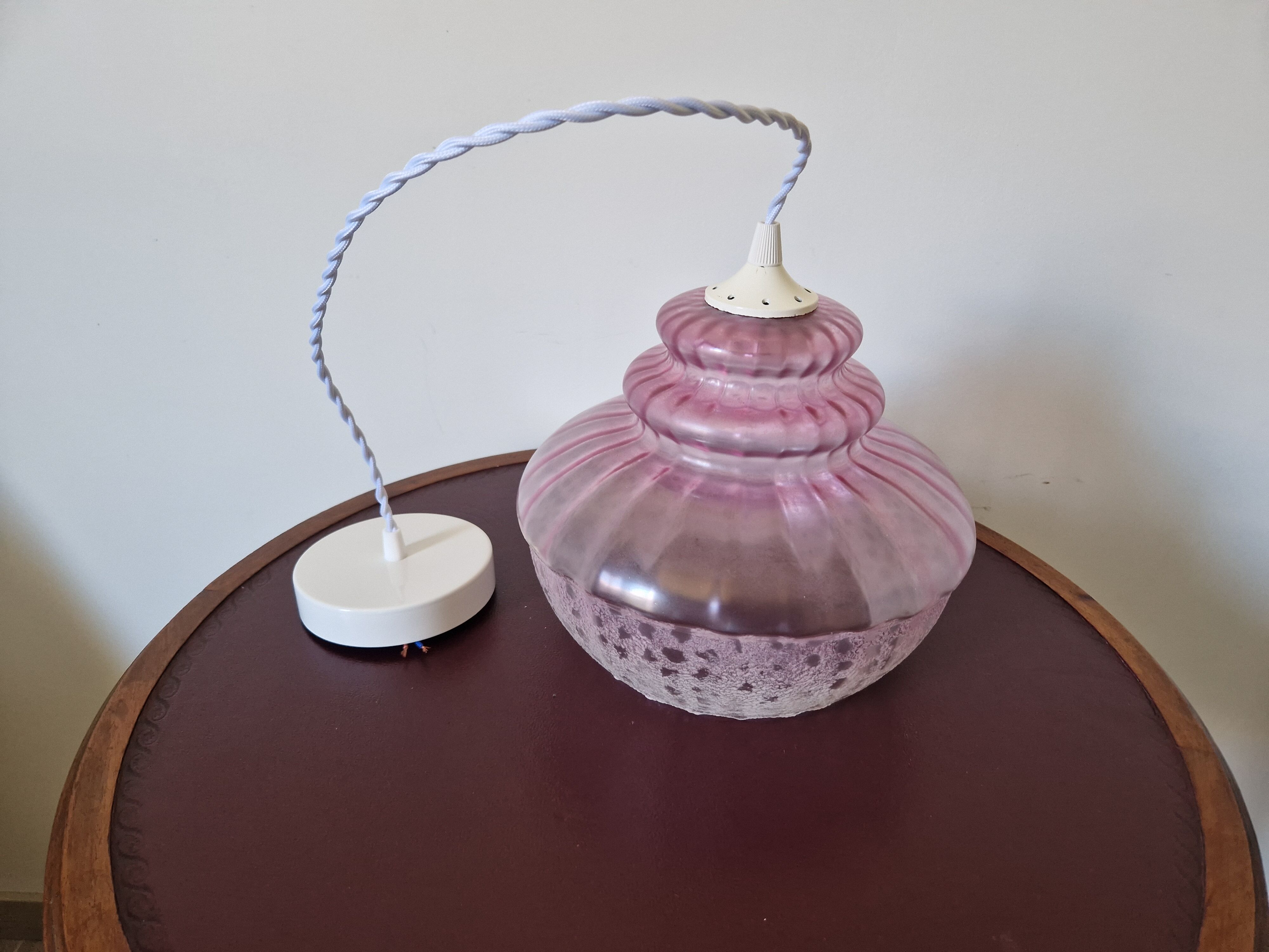 Vintage pendant lamp in pink glass