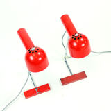 Pair of red metal & chrome table lamps by Josef Hurka for Napako circa 1960
