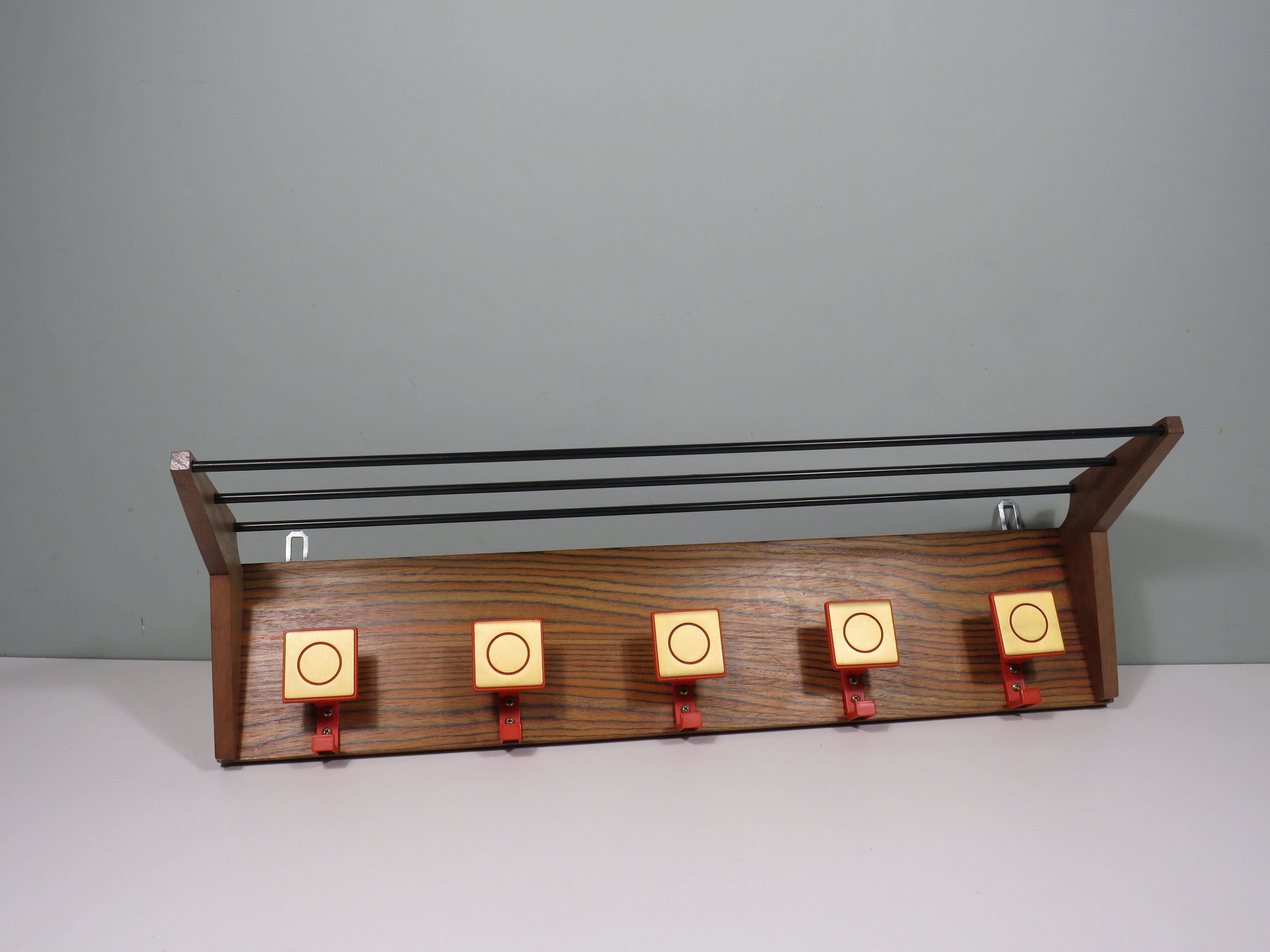 Vintage wall coat rack, 5 hooks, 1960-1970 Belgium