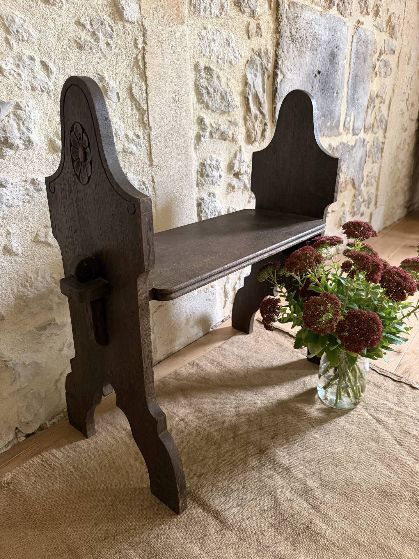 Small brutalist wooden bench