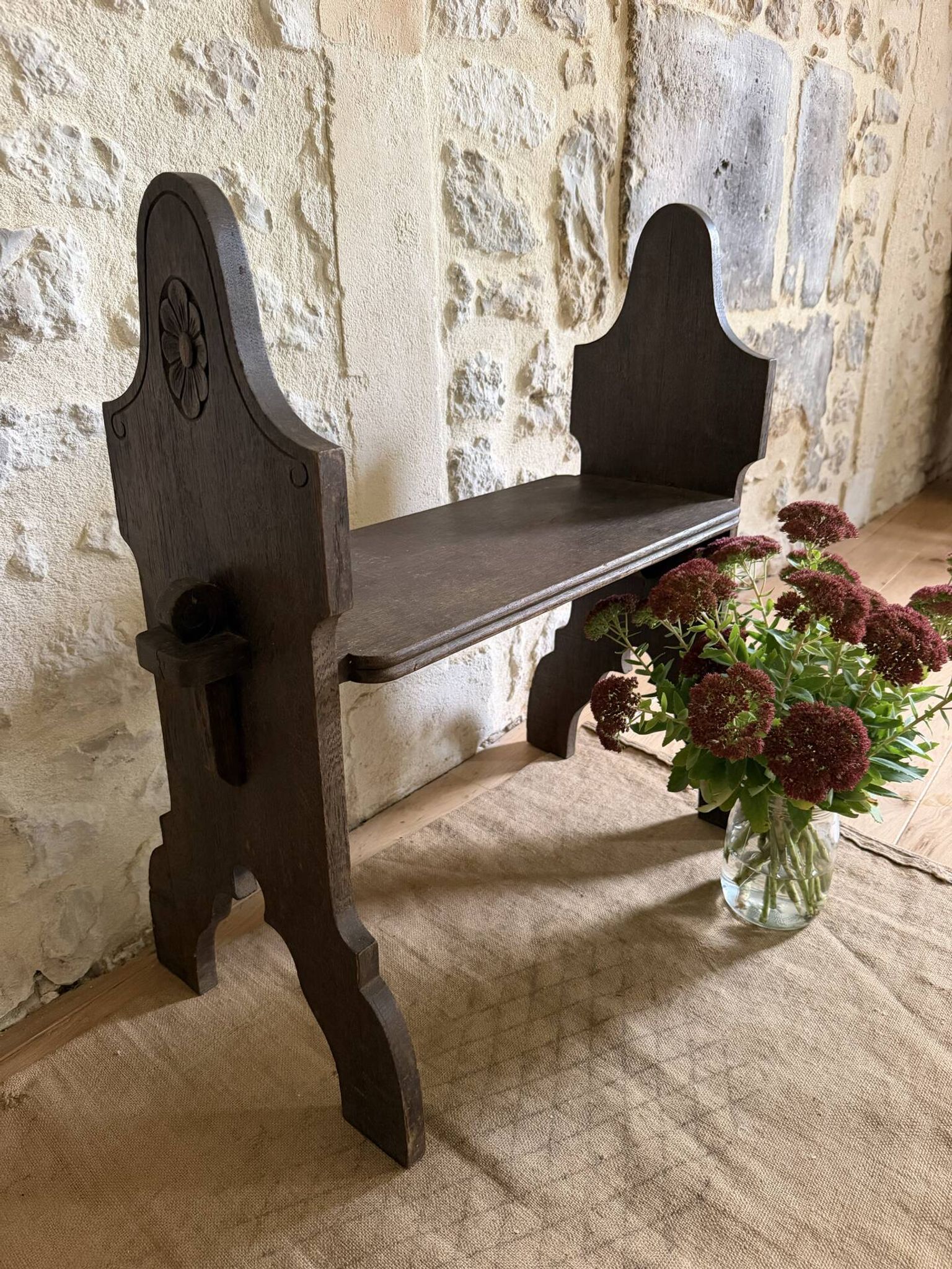Small brutalist wooden bench