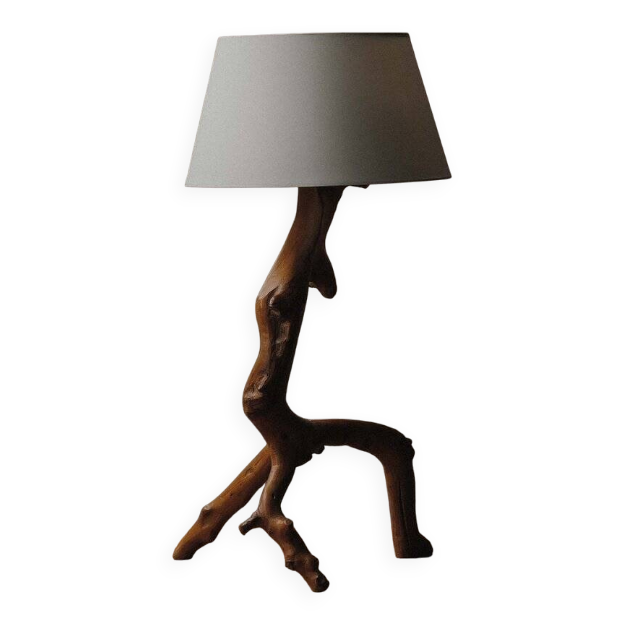 Brutalist lamp in olive wood, Provence, 1970s