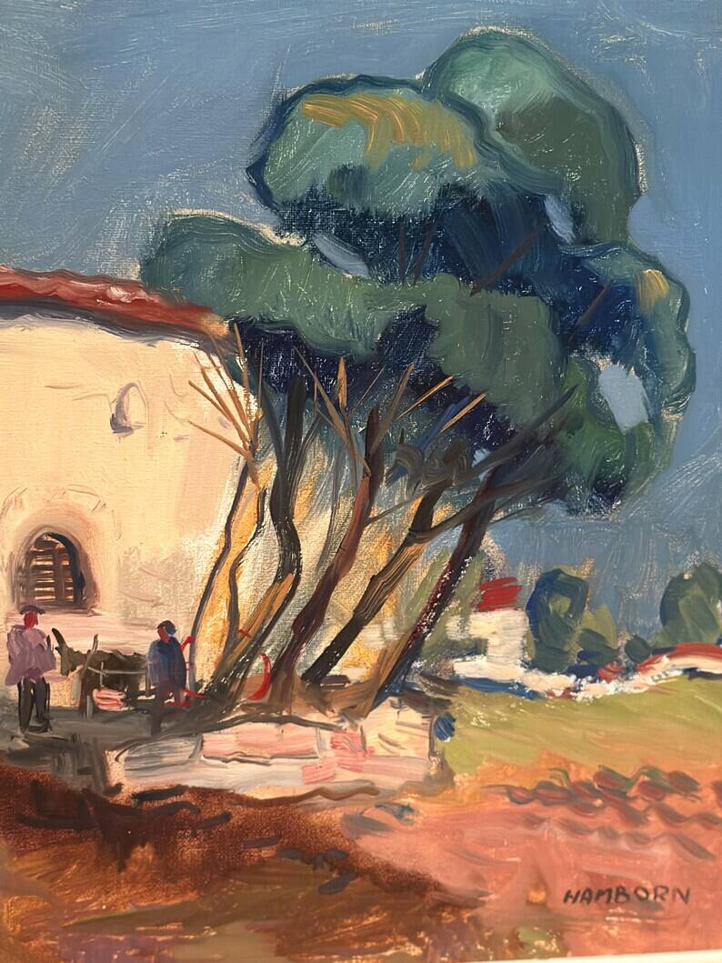 Original Swedish Oil on Canvas – “Mediterranean Scene” by Axel Hamborn – Signed – Vintage & Framed