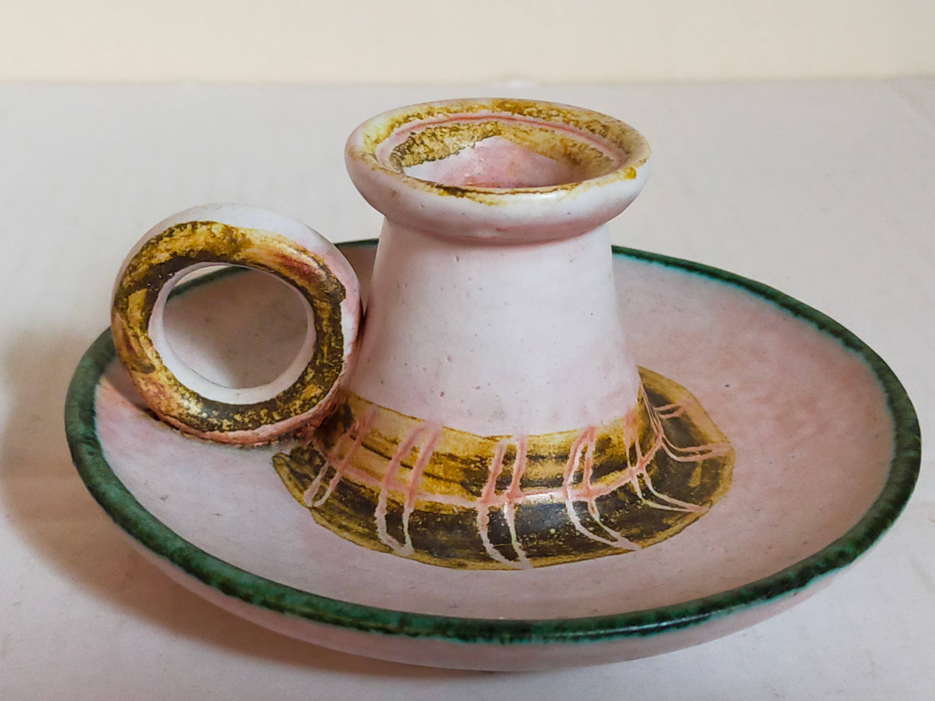 Duo of 50s ceramic hand candle holders