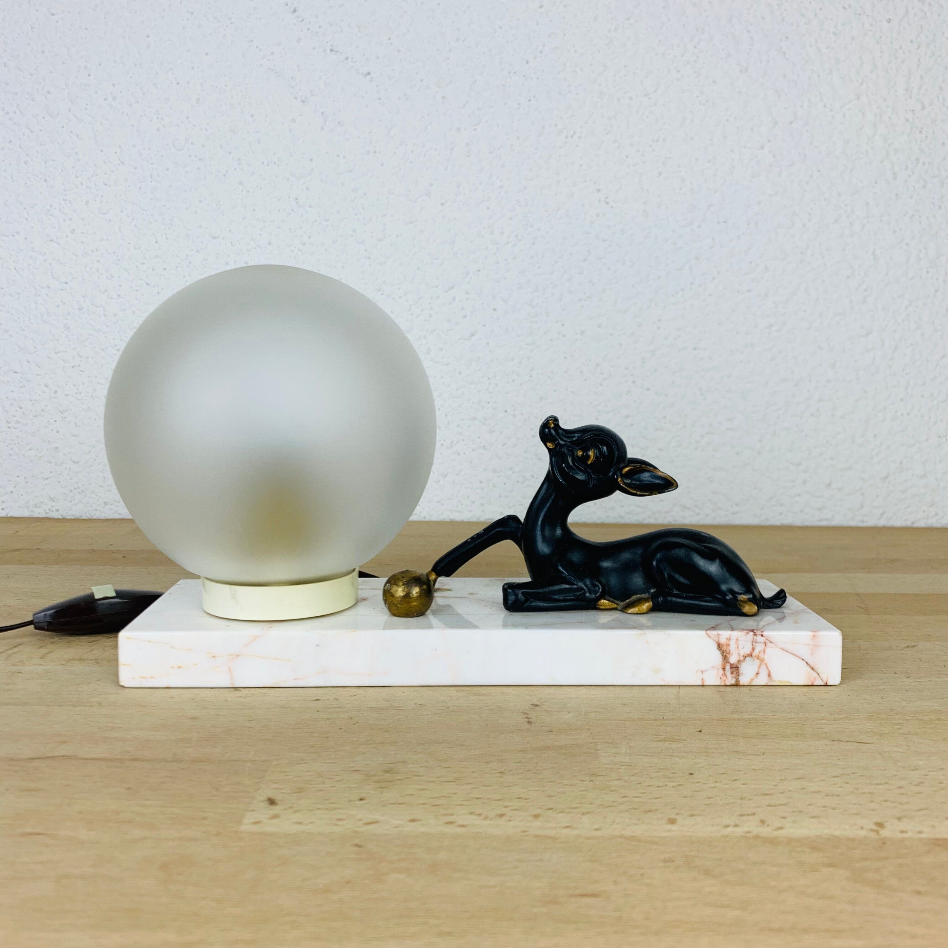 Art deco lamp fawn brass and marble