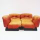 Set of four modular sun loungers by Giuseppe Munari upholstered in cognac leather.