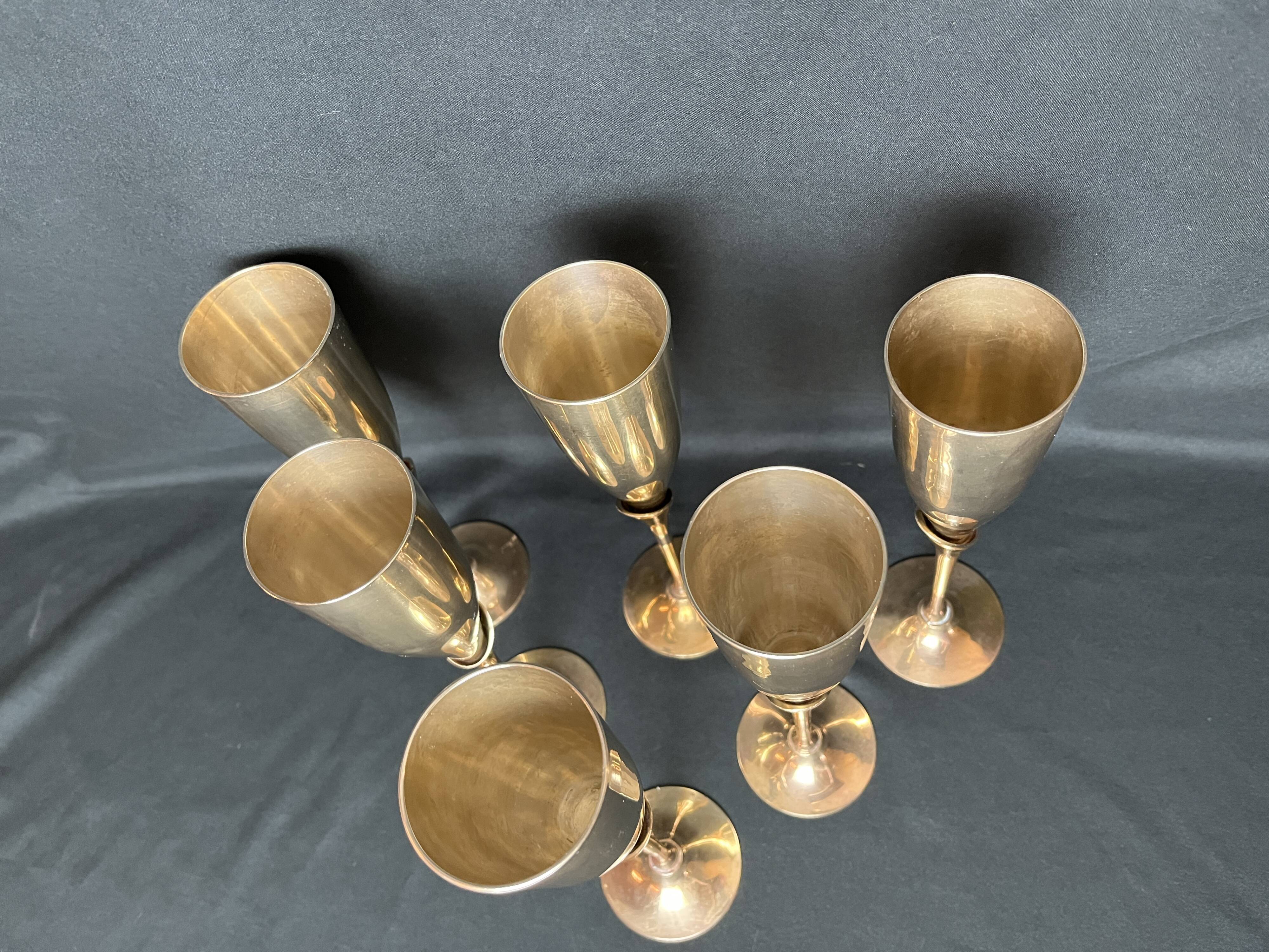 Vintage 6 silver-plated champagne flutes, 20th century