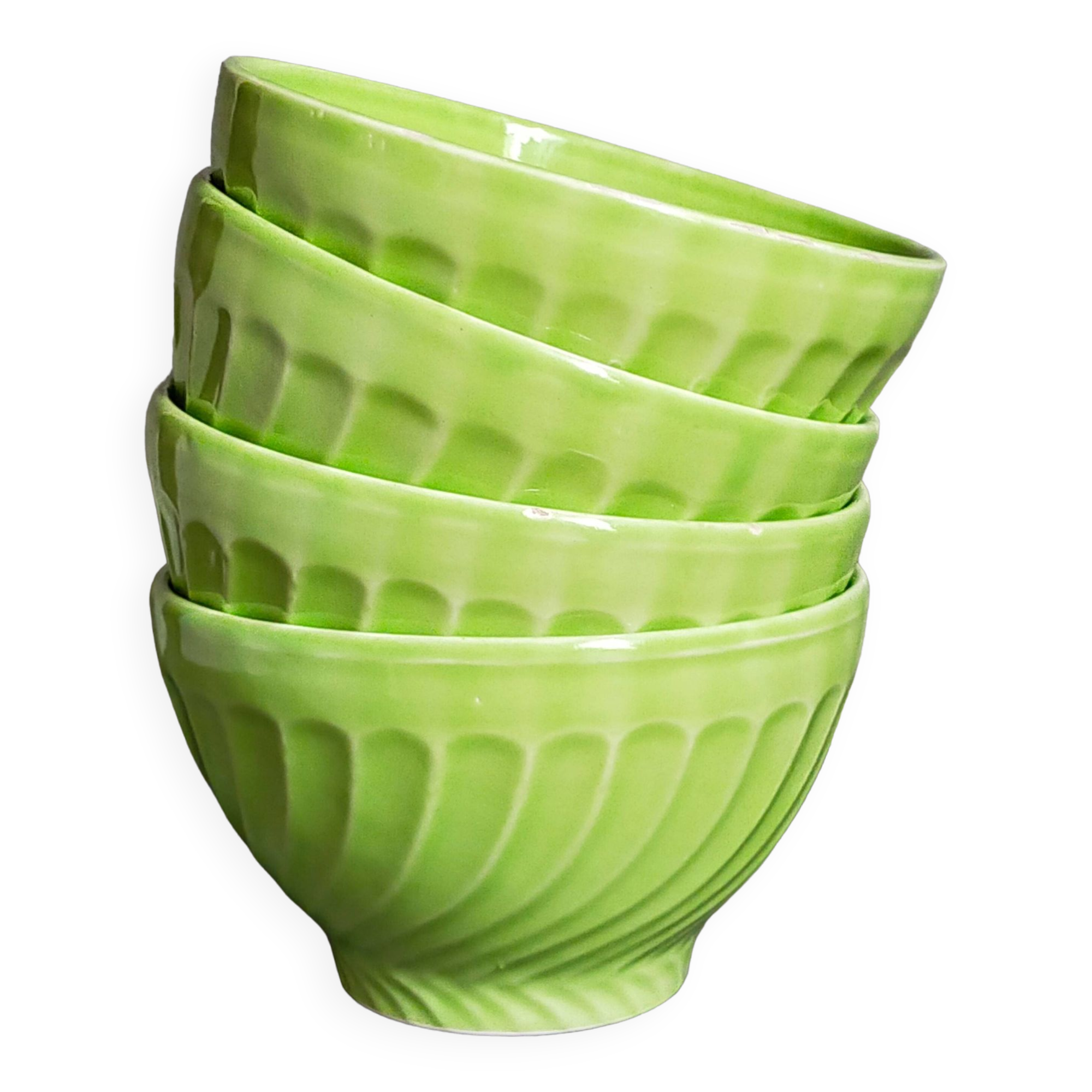 Four vintage spring green earthenware bowls