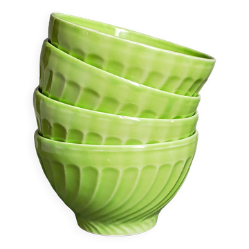 Four vintage spring green earthenware bowls