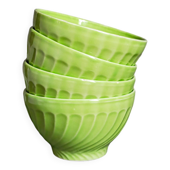 Four vintage spring green earthenware bowls
