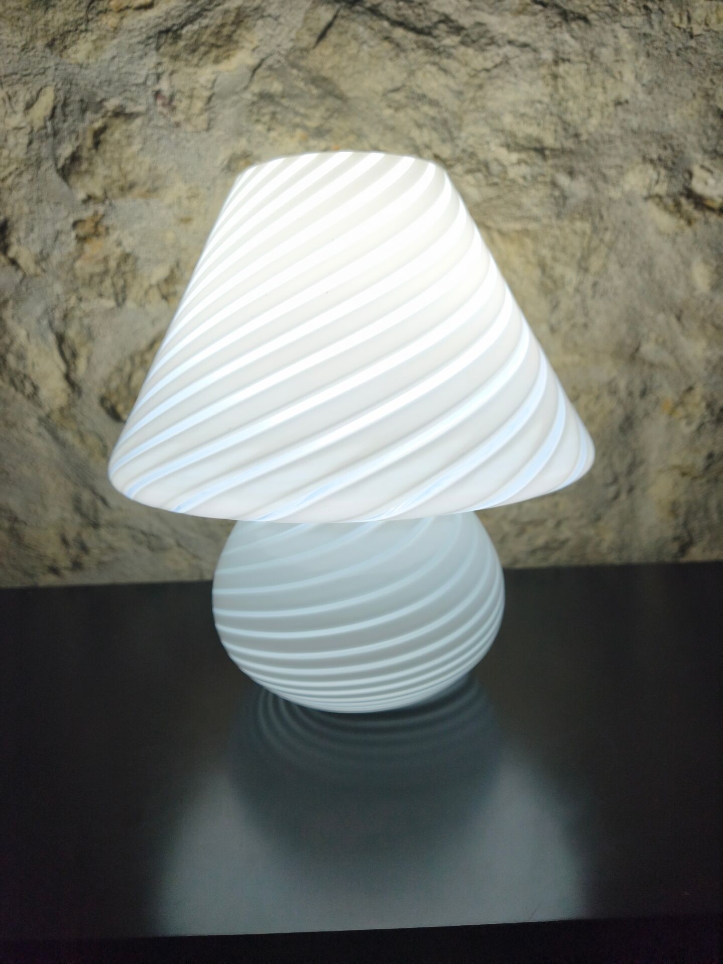White striped Murano mushroom lamp / swirl – Vintage 1970 – Perfect