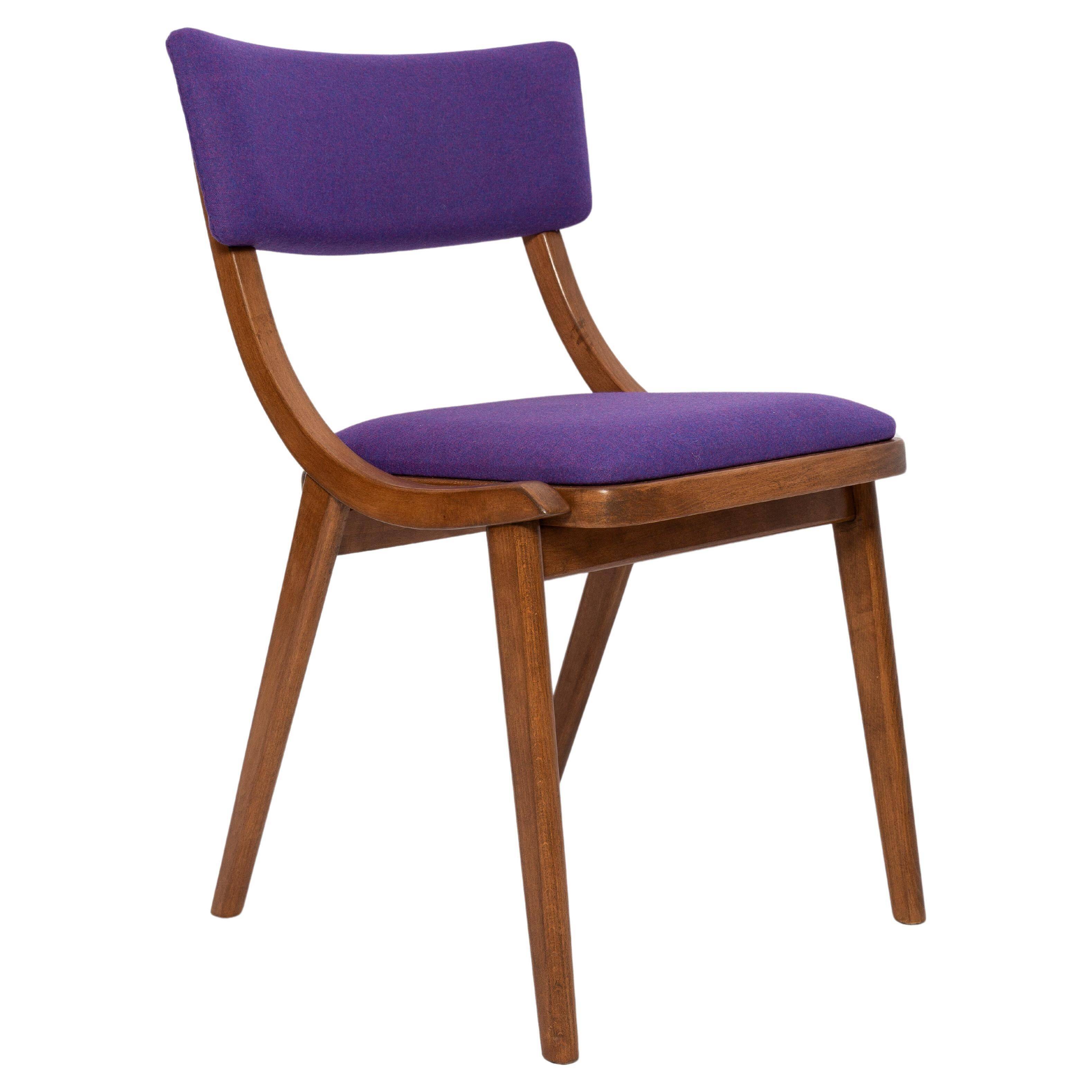 Mid-Century Modern Bumerang Chair, Purple Wool, Poland, 1960s