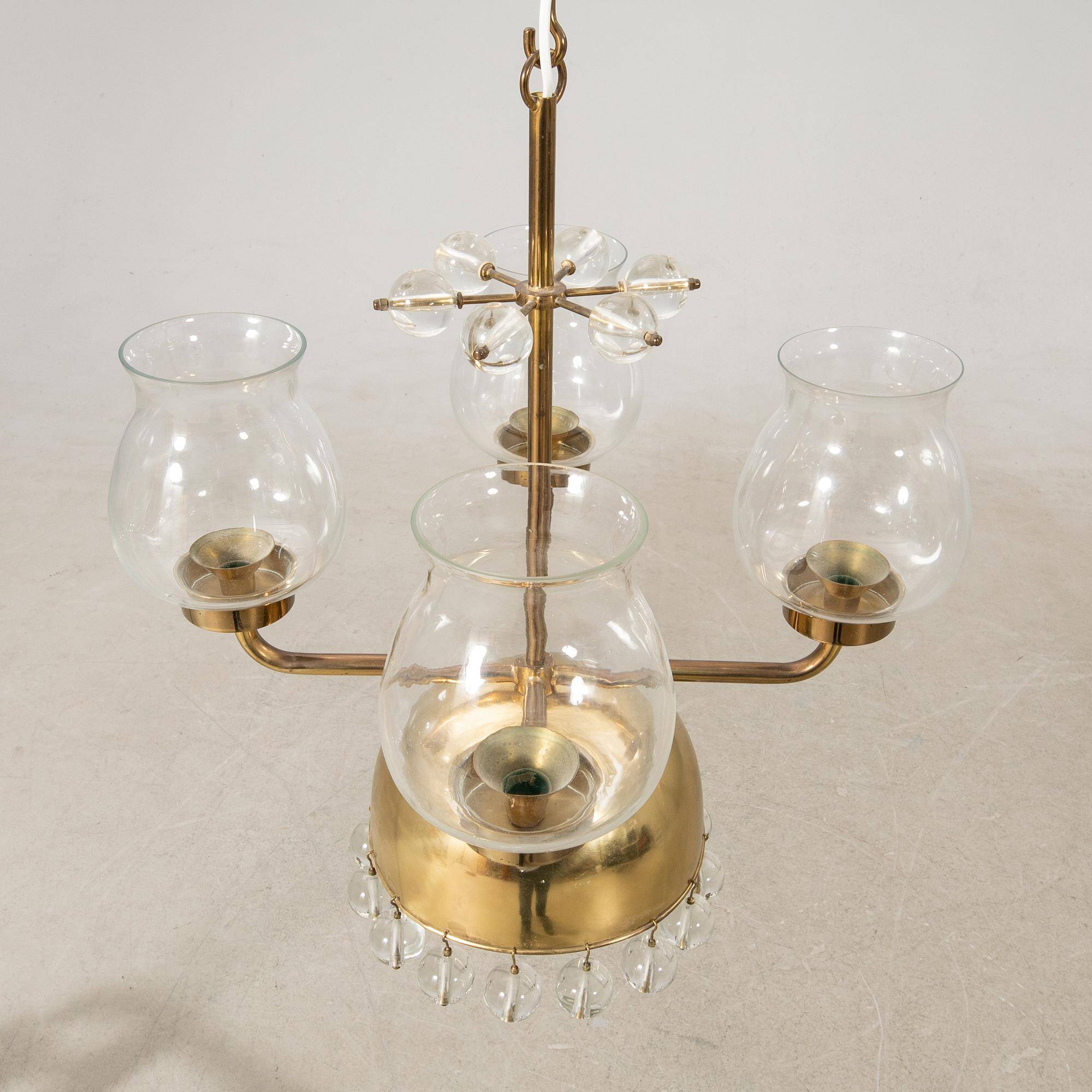 Chandelier Erik Höglund Brass and glass Sweden 1960