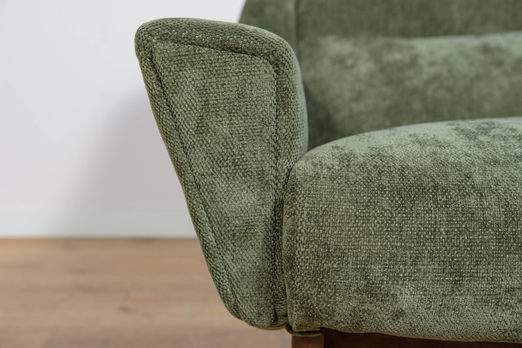 Fauteuil en chêne et tissu vert, Danemark, années 1960