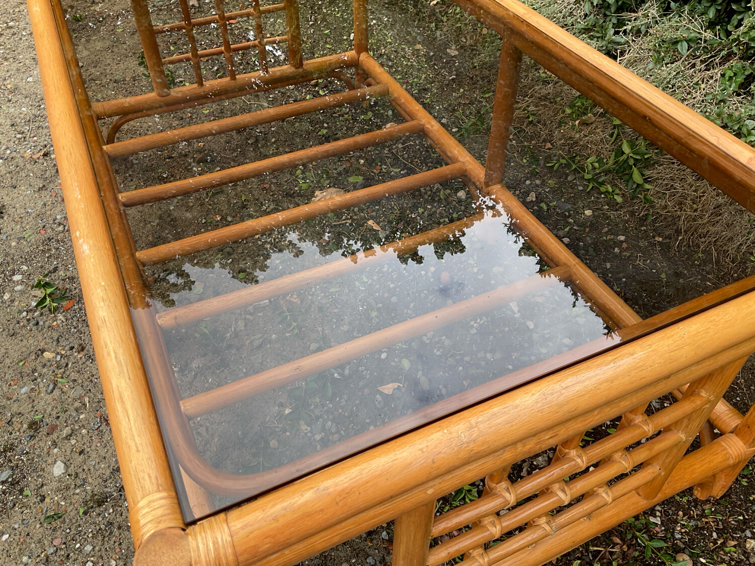 Vintage rattan and smoked glass coffee table