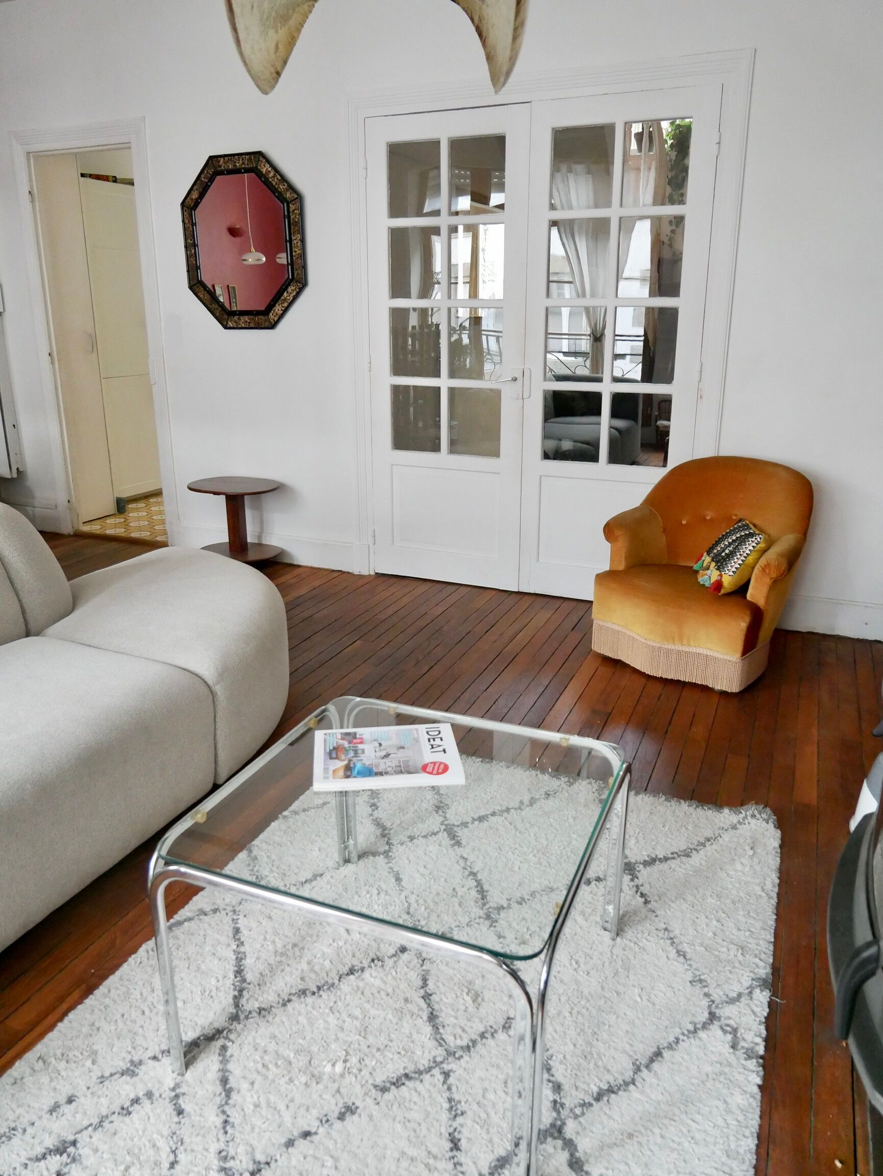 Coffee table in glass and chrome design 70s