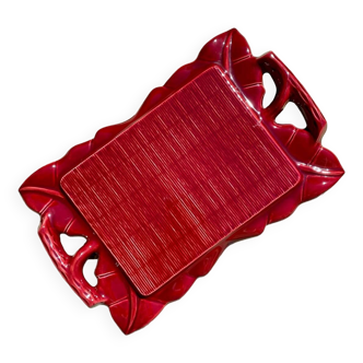 Burgundy glazed ceramic tray