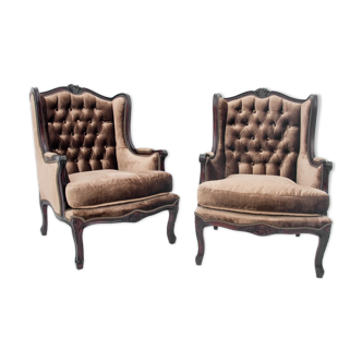 Two brown armchairs, France, 1920