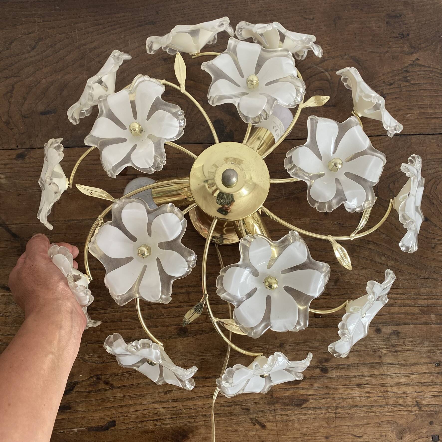 Plafonnier vintage italien fleurs et  métal doré