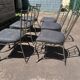 6 wrought iron chairs with fabric seats