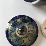 Midnight blue and flamed beige enameled ceramic filter coffee maker