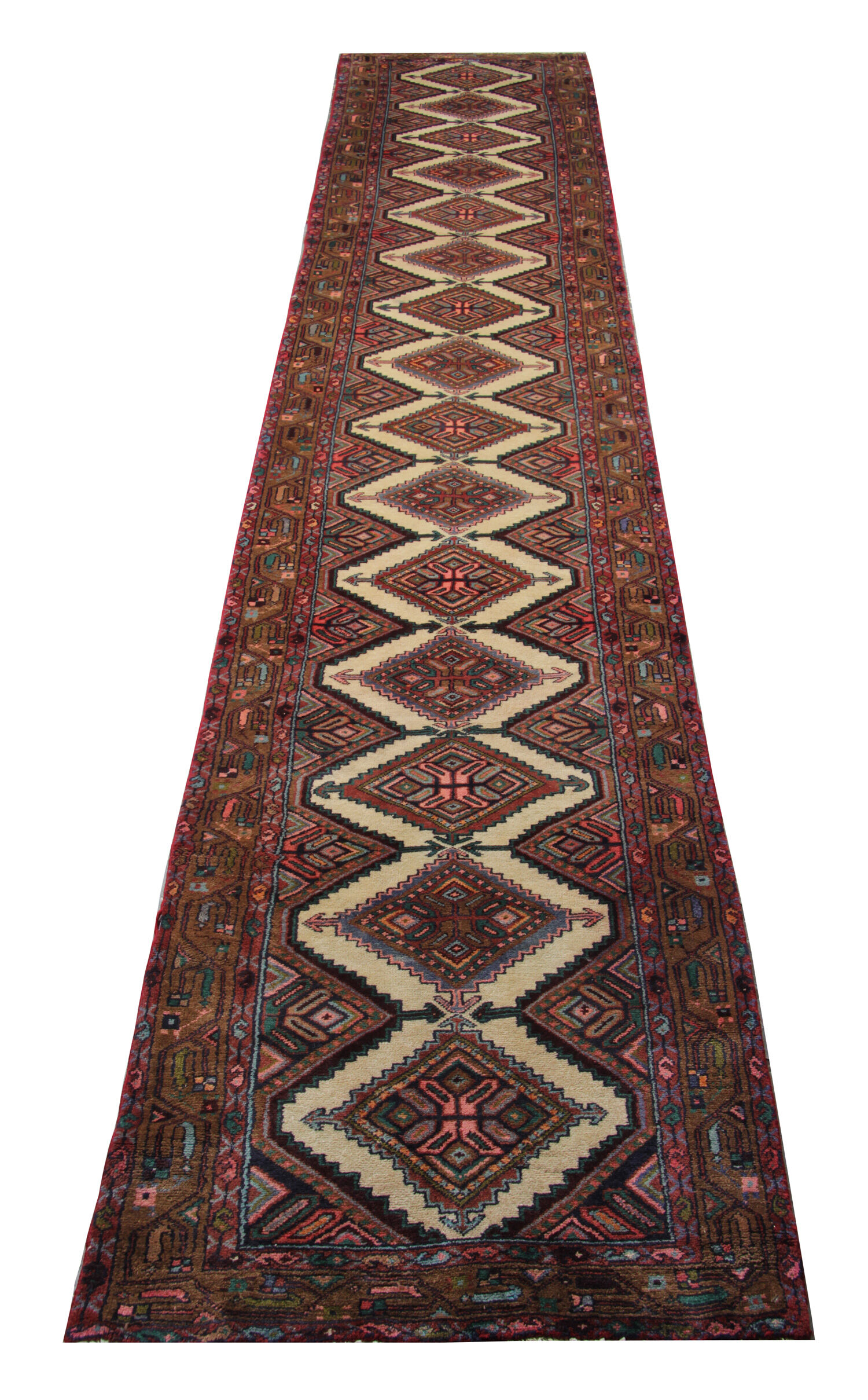 Handwoven Vintage Persian Rug Long Multi-coloured Wool Runner Rug