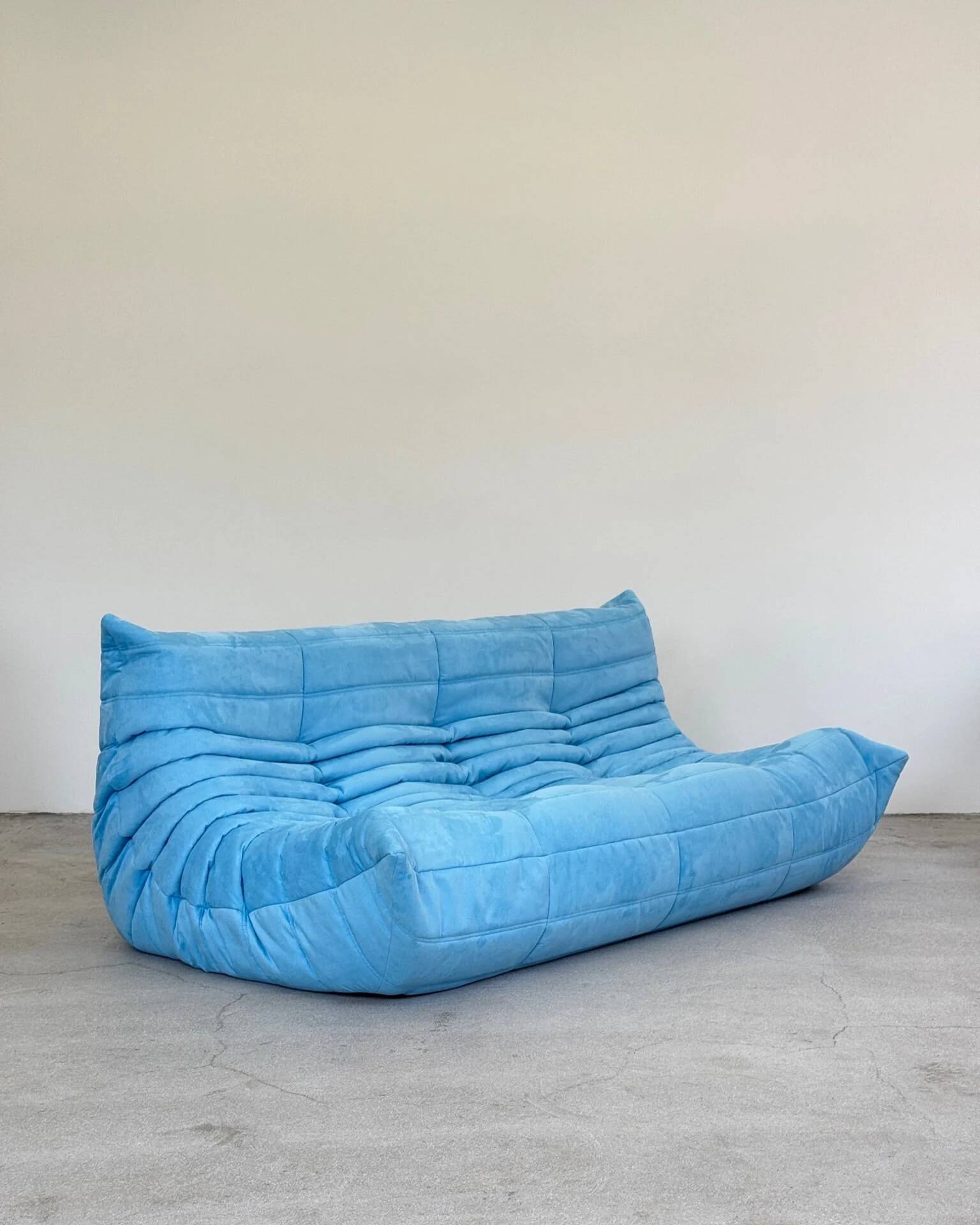 Baby blue Alcantara 3-seater Togo by Michel Ducaroy