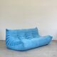 Baby blue Alcantara 3-seater Togo by Michel Ducaroy