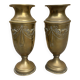 Pair of embossed brass bud vases stamped 17 cm