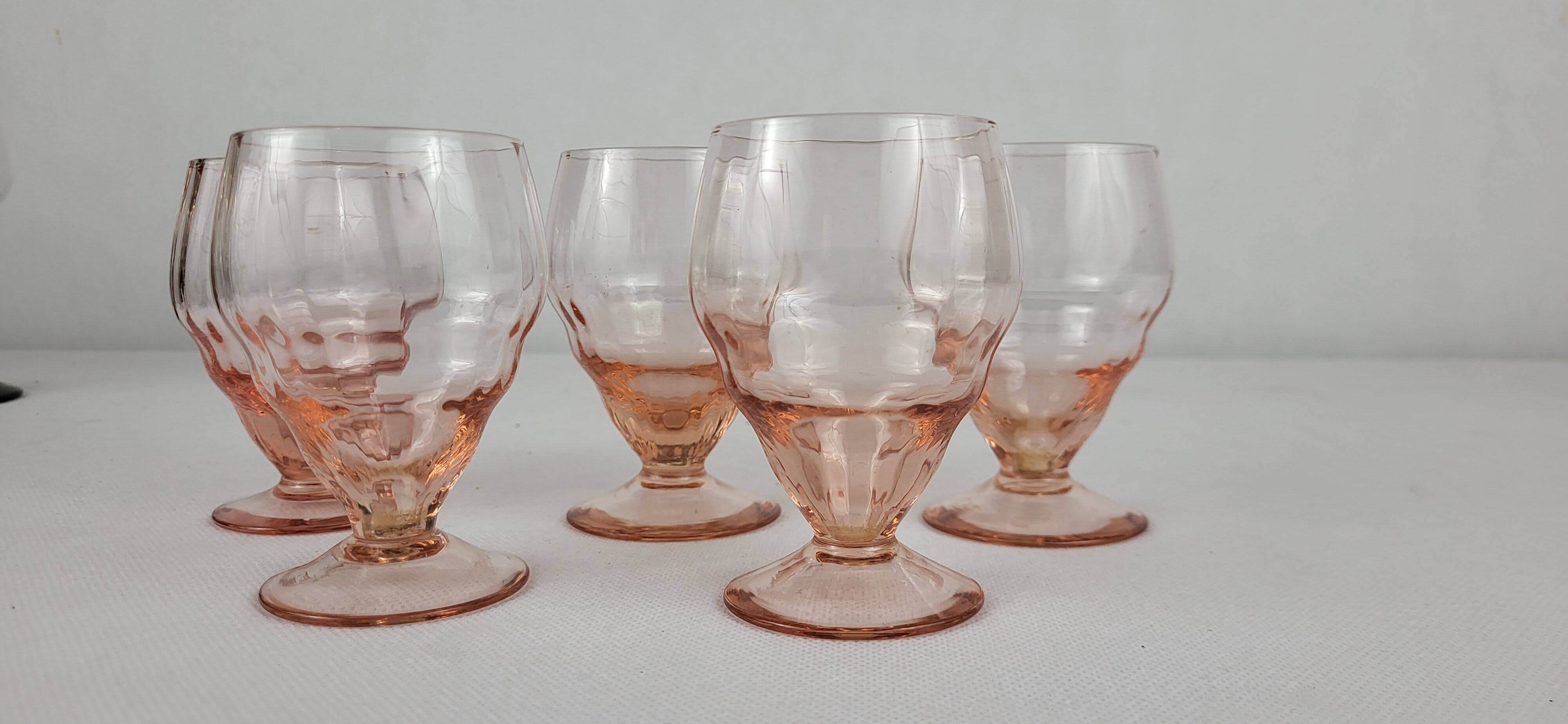 5 pink glass wine glasses
