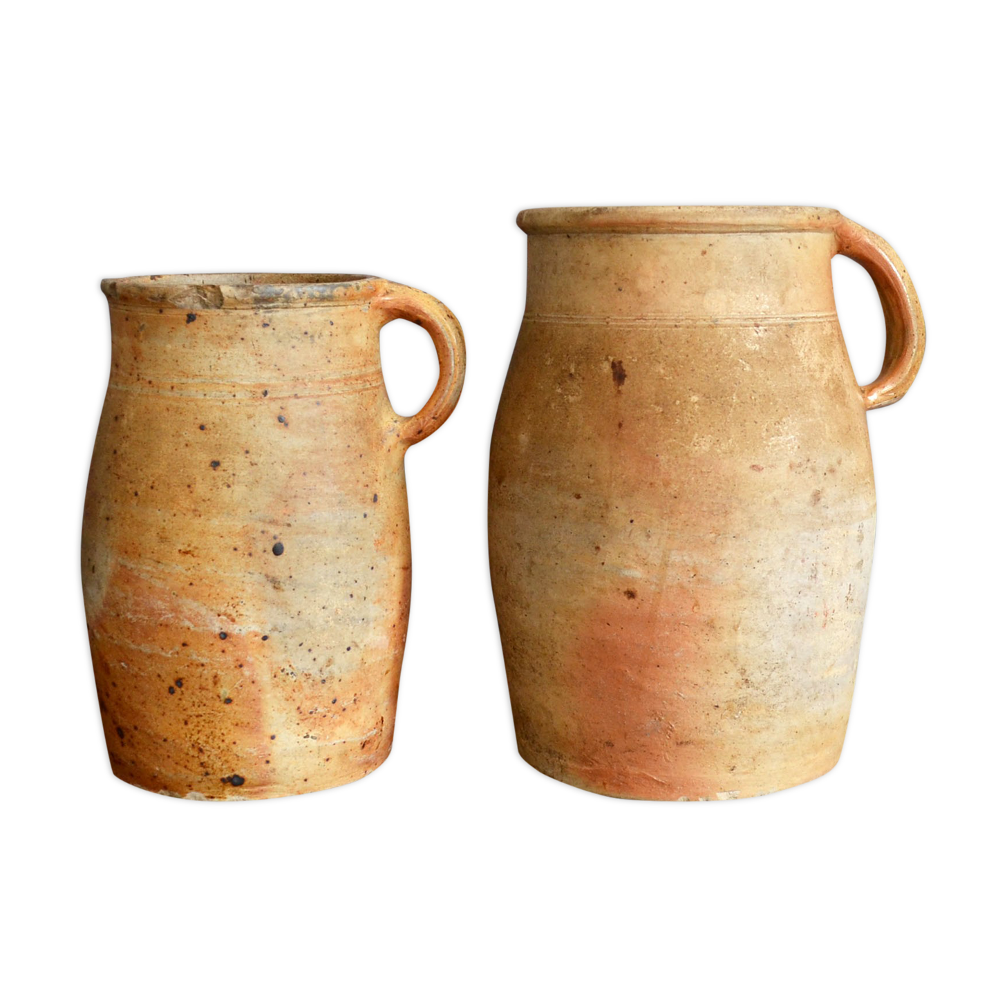 two jugs - old pots in matt sandstone