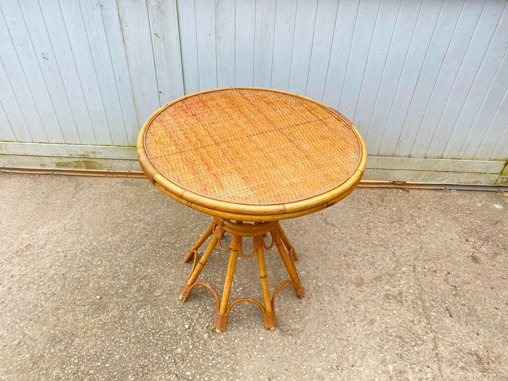 Round rattan table dia 65cm vintage 60s