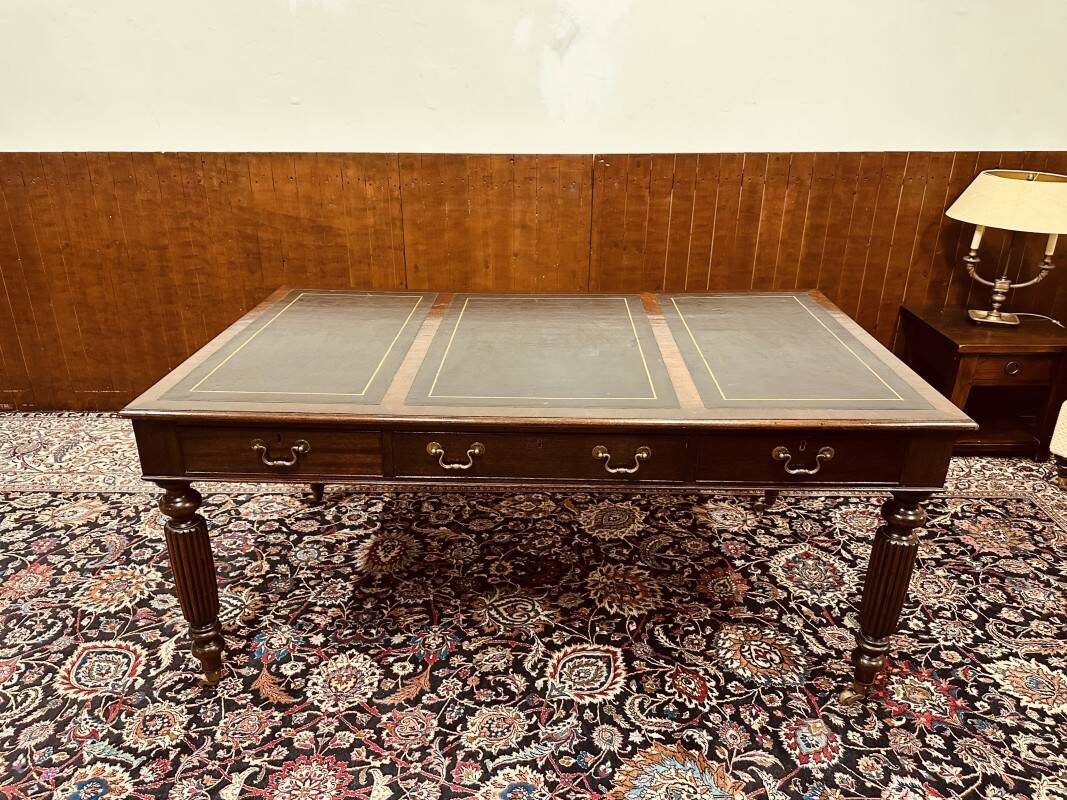 Old English Writing Desk with black leather top