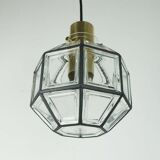 Glashuette Limburg SUSPENSION abat-jour en verre clair et laiton1960s 70s