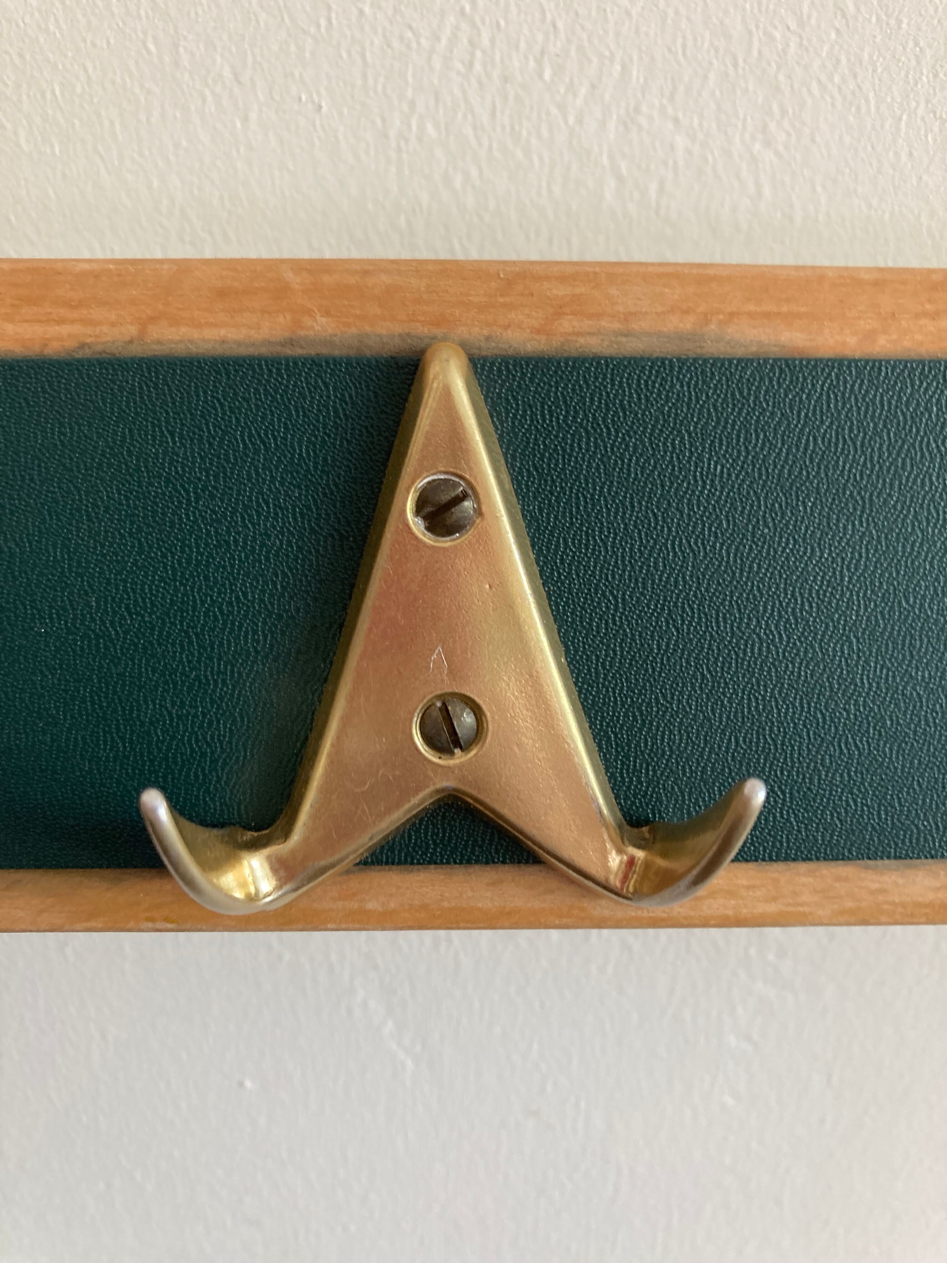 70s wall coat rack with brass hooks