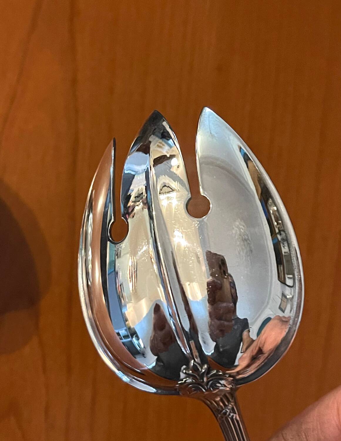 Christofle ribbon and bell-shaped salad serving pieces, very beautiful and