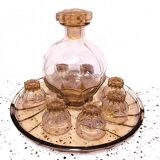 Art Deco Set Carafe Glasses Pink Glass Tray