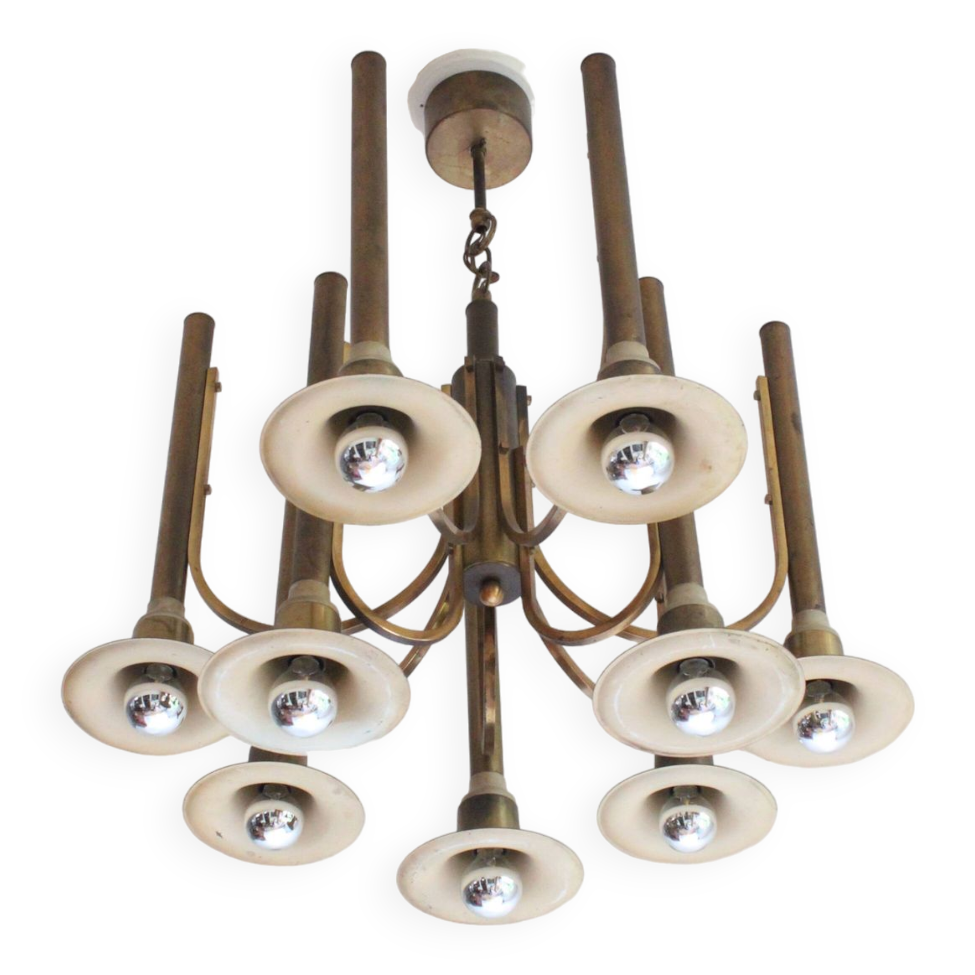 Brass trumpet chandelier, 1970s