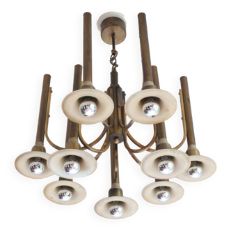 Brass trumpet chandelier, 1970s