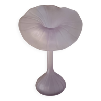 1960s Designer "Jack In The Pulpit" Flower Shaped Blown Glass Vase Lilac Color