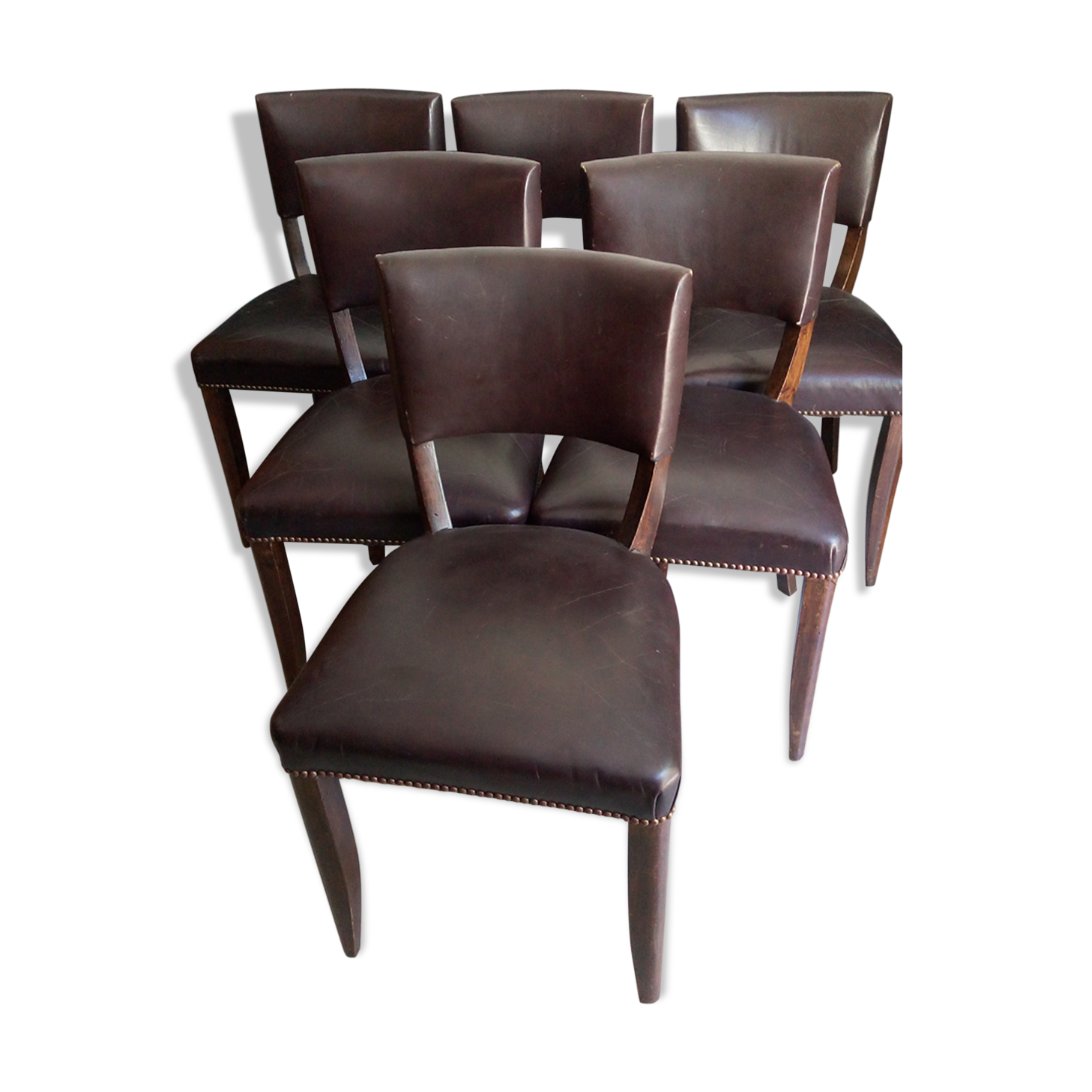 Lot of leather and vintage wood chairs