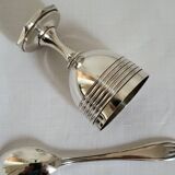 Egg Cup and Small Spoon in Silver Metal